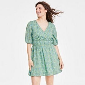 On 34 Green Flower Dress Size S